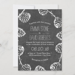 Rustic Forest Pine Cones Chalkboard Wedding Kaart