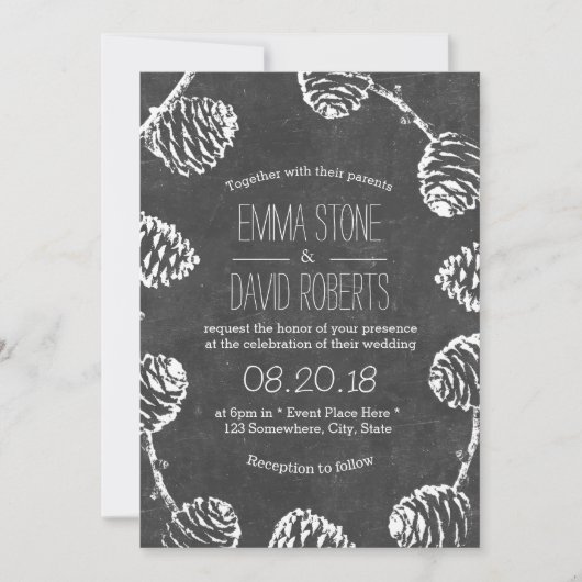 Rustic Forest Pine Cones Chalkboard Wedding Kaart (Voorkant)