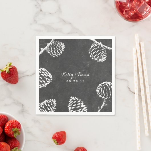 Rustic Forest Pine Cones Chalkboard Wedding Servet (Insitu)