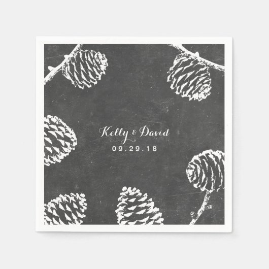 Rustic Forest Pine Cones Chalkboard Wedding Servet (Voorkant)