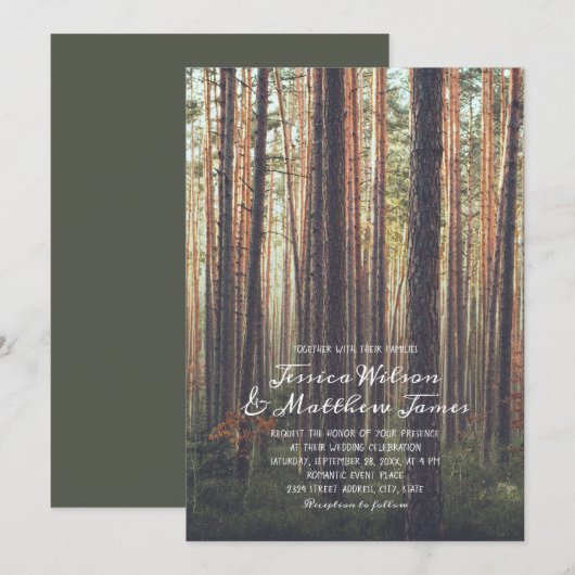 Rustic Forest Pine Trees Herfst country Wedding Kaart (Voorkant / Achterkant)