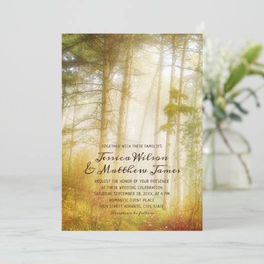 Rustic Forest Pine Trees Romantic country Wedding Kaart (Staand voorkant)