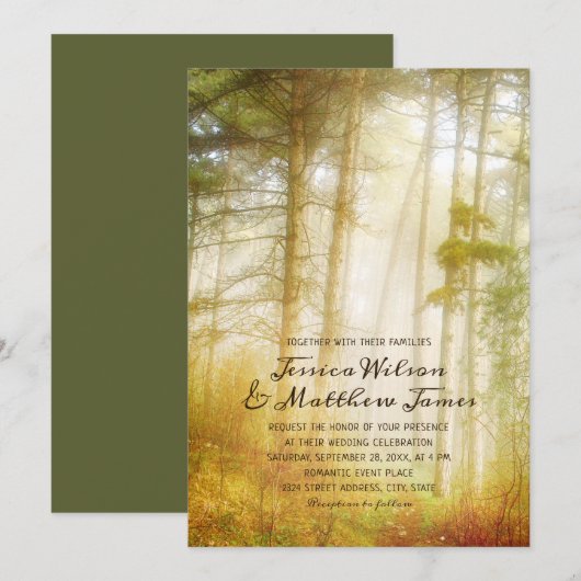 Rustic Forest Pine Trees Romantic country Wedding Kaart (Voorkant / Achterkant)