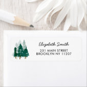 Rustic Forest Pine Trees Waterverf Modern script Etiket (Insitu)