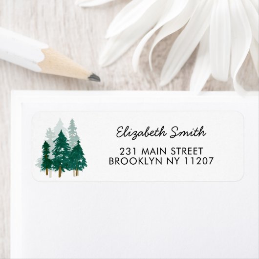 Rustic Forest Pine Trees Waterverf Modern script Etiket (Insitu)