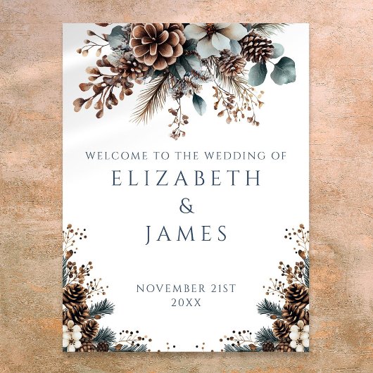 Rustic Forest Pinecone Floral Wedding Welkomstbord Poster