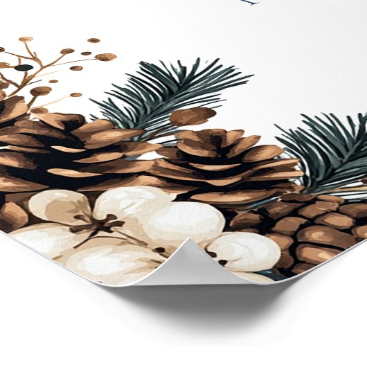 Rustic Forest Pinecone Floral Wedding Welkomstbord Poster (Hoek)