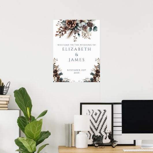 Rustic Forest Pinecone Floral Wedding Welkomstbord Poster (Thuiskantoor)