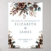 Rustic Forest Pinecone Floral Wedding Welkomstbord Poster (Voorkant)