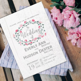 Rustic Forest Pink Garland Barn Wood Wedding Kaart