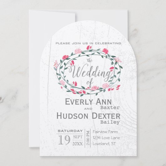 Rustic Forest Pink Garland Barn Wood Wedding Kaart (Voorkant)