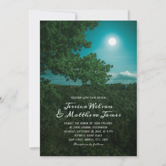 Rustic Forest Romantic Moon Country Natuur Wedding Kaart (Voorkant)