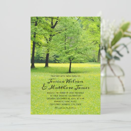 Rustic Forest Spring Tree Greenery Country Wedding Kaart (Staand voorkant)