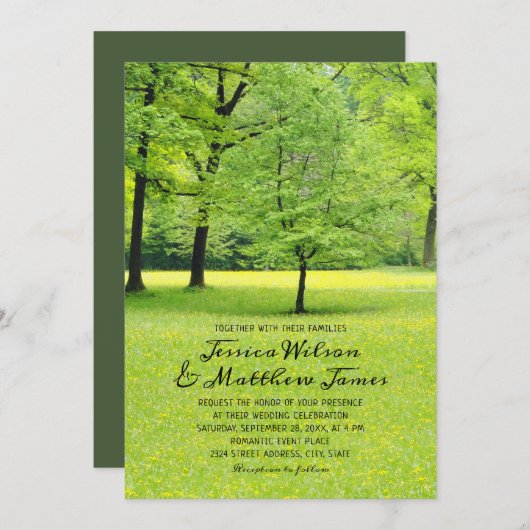 Rustic Forest Spring Tree Greenery Country Wedding Kaart (Voorkant / Achterkant)