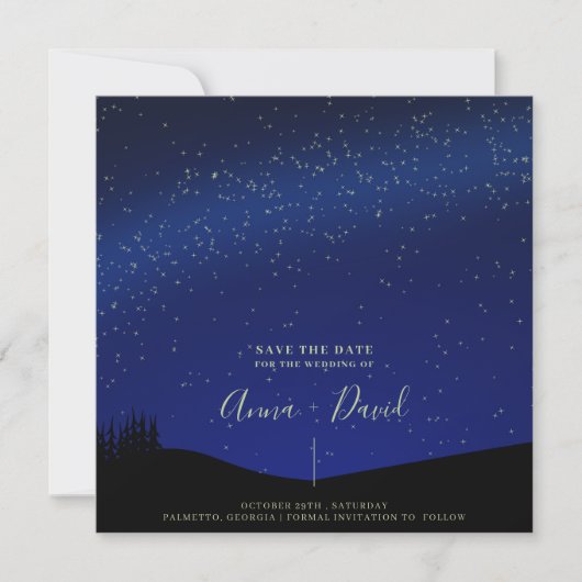 Rustic Forest Sterrennacht Wedding Save the Date I Kaart (Voorkant)