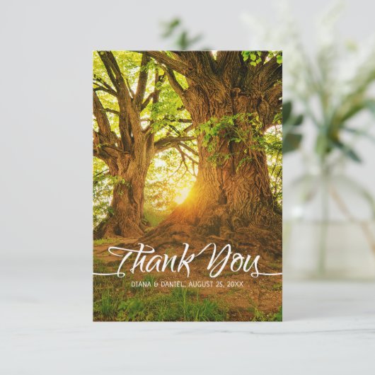 Rustic Forest Summer Greenery Country Wedding Bedankkaart (Staand voorkant)