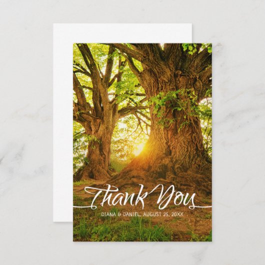 Rustic Forest Summer Greenery Country Wedding Bedankkaart (Voorkant / Achterkant)