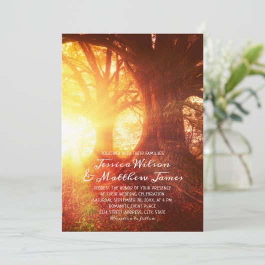 Rustic Forest Sunset Tree Country Summer Wedding Kaart (Staand voorkant)