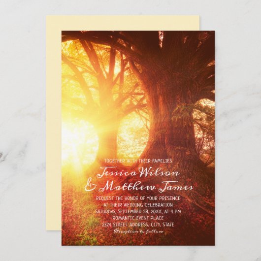 Rustic Forest Sunset Tree Country Summer Wedding Kaart (Voorkant / Achterkant)
