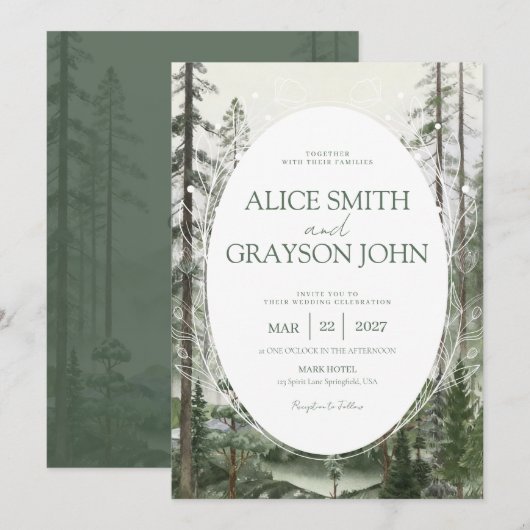 Rustic Forest Tree Classic Watercolor Wedding  Kaart (Voorkant / Achterkant)