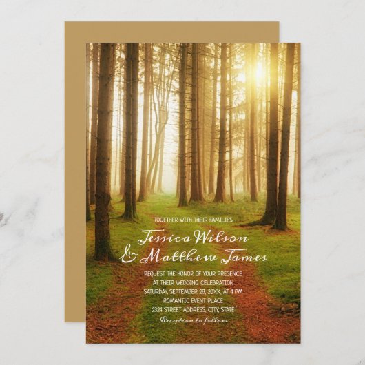Rustic Forest Tree Path Zon Zomer Country Wedding Kaart (Voorkant / Achterkant)