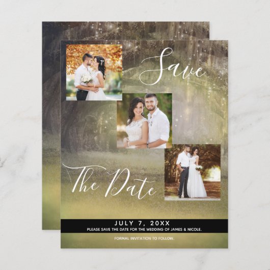 Rustic Forest Trees Wedding Photo Save the Date (Voorkant / Achterkant)