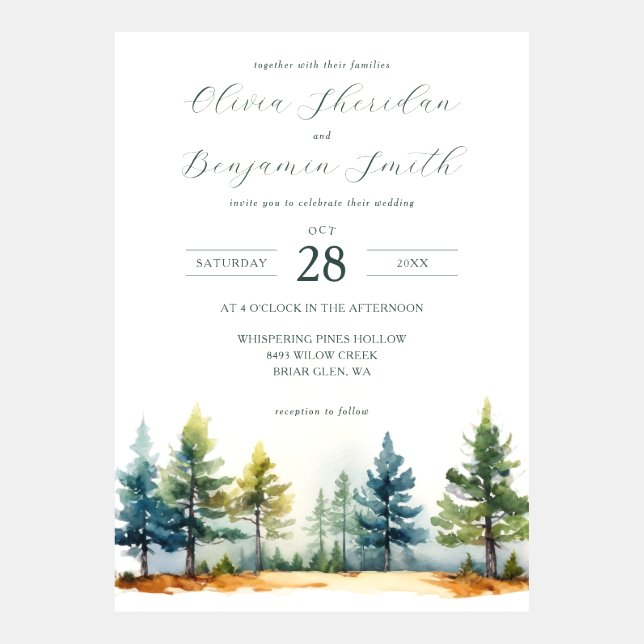 Rustic Forest Waterverf Wedding Uitnodiging (Voorkant)