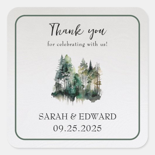 Rustic Forest Wedding Dank u Stickers (Voorkant)