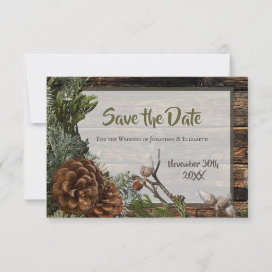 Rustic Forest Wedding Dark Wood Evergreen Bough (Voorkant)