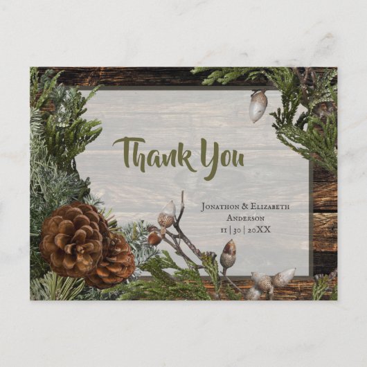 Rustic Forest Wedding Dark Wood Evergreen Bough Briefkaart (Voorkant)