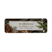 Rustic Forest Wedding Dark Wood Evergreen Bough Etiket (Voorkant)