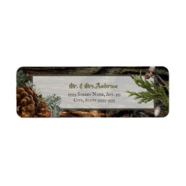 Rustic Forest Wedding Dark Wood Evergreen Bough Etiket