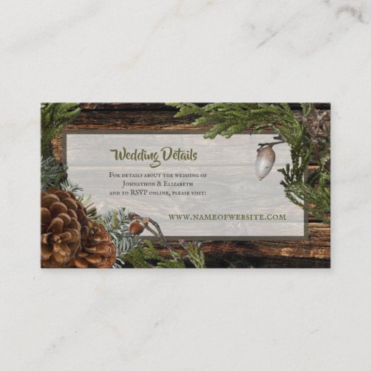 Rustic Forest Wedding Dark Wood Evergreen Bough Informatiekaartje (Voorkant)