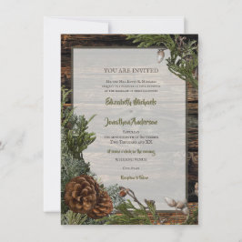Rustic Forest Wedding Dark Wood Evergreen Bough Kaart