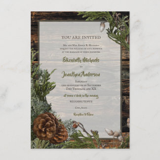 Rustic Forest Wedding Dark Wood Evergreen Bough Kaart