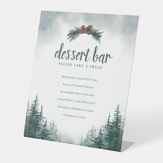 Rustic Forest Wedding Dessert Bar Pedestal Sign Reclamebord Met Voetstuk (Voorkant)