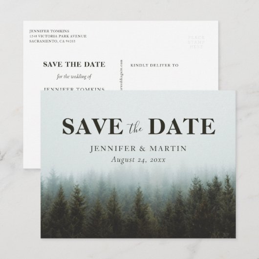 Rustic Forest Wedding Save the Date Briefkaart (Voorkant / Achterkant)