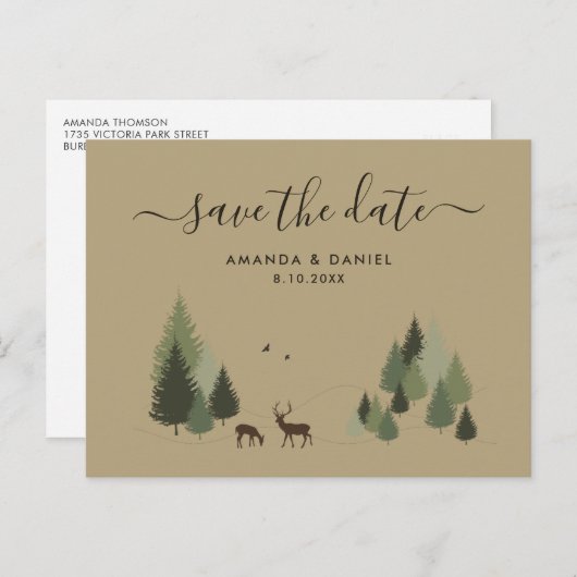 Rustic Forest Wedding Save the Date Briefkaart (Voorkant / Achterkant)