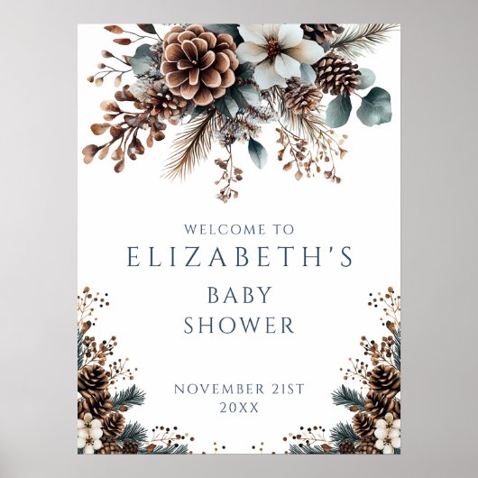 Rustic Forest Winter Baby shower Welkomstbord Poster (Voorkant)