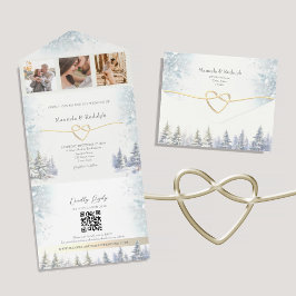 Rustic Forest Winter Wedding All In One Uitnodiging
