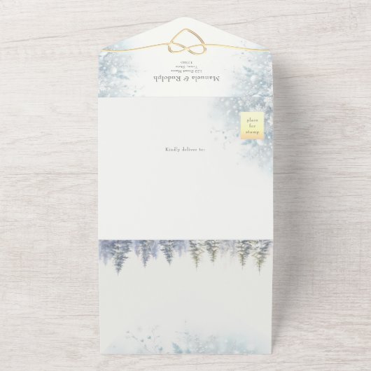 Rustic Forest Winter Wedding All In One Uitnodiging (Buitenkant)