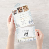 Rustic Forest Winter Wedding All In One Uitnodiging (Afscheurbaar)