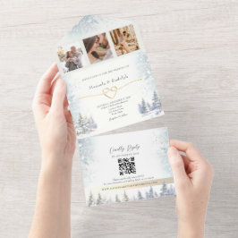 Rustic Forest Winter Wedding All In One Uitnodiging