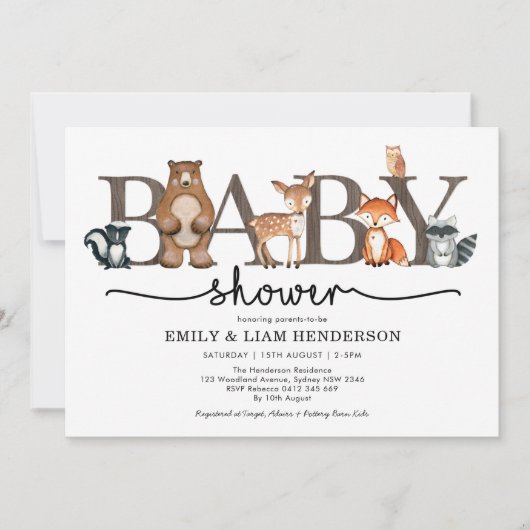 Rustic Forest Woodland Animals Baby shower Kaart (Voorkant)