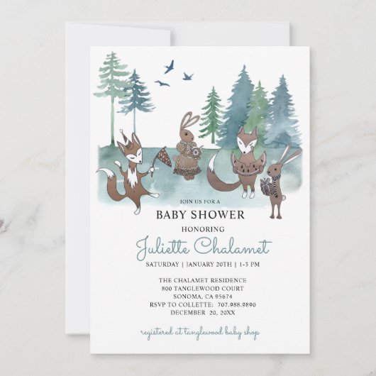 Rustic Forest Woodland Animals Baby shower Kaart (Voorkant)