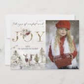 Rustic Forest Woodland Deer Joy-kerstfoto Feestdagenkaart (Voorkant)