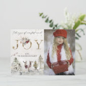 Rustic Forest Woodland Deer Joy-kerstfoto Feestdagenkaart (Staand voorkant)