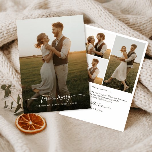 Rustic Forever Merry Christmas Pas getrouwd 4 Foto Feestdagenkaart