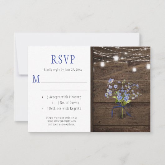 Rustic Forget-Me-Nots Mason Jar String Lights RSVP Kaartje (Voorkant)