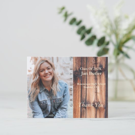 Rustic Foto Afstuderen Aankondiging & Dank u Briefkaart (Staand voorkant)